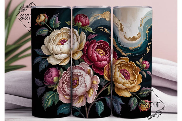 Dark Floral Peony 20oz Tumbler Wrap Sublimation sassyprint 