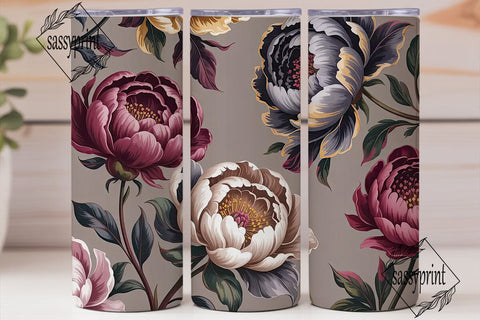 Dark Floral Peony 20oz Tumbler Wrap Sublimation sassyprint 