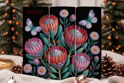 Dark Floral Protea 20oz Tumbler Wrap Sublimation DesignSVG 