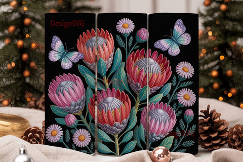 Dark Floral Protea 20oz Tumbler Wrap Sublimation DesignSVG 