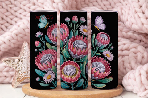 Dark Floral Protea 20oz Tumbler Wrap Sublimation DesignSVG 