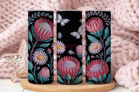 Dark Floral Protea 20oz Tumbler Wrap Sublimation DesignSVG 