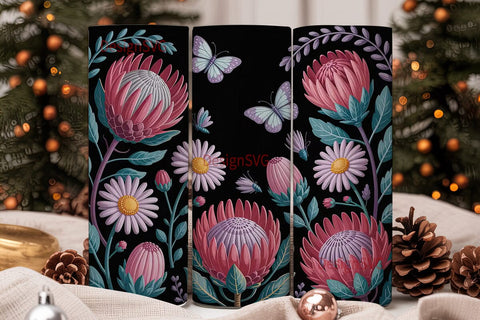 Dark Floral Protea 20oz Tumbler Wrap Sublimation DesignSVG 