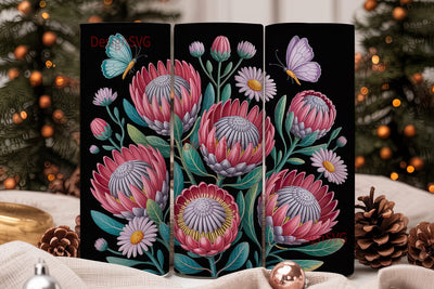 Dark Floral Protea 20oz Tumbler Wrap Sublimation DesignSVG 