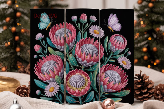 Dark Floral Protea 20oz Tumbler Wrap Sublimation DesignSVG 