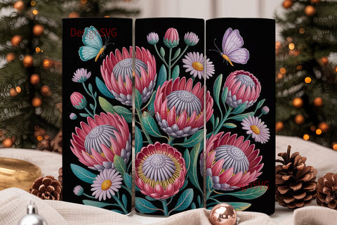 Dark Floral Protea 20oz Tumbler Wrap Sublimation DesignSVG 