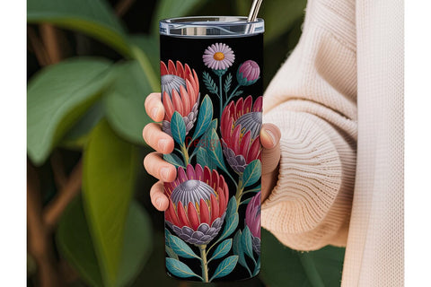 Dark Floral Protea 20oz Tumbler Wrap Sublimation DesignSVG 
