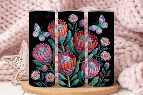 Dark Floral Protea 20oz Tumbler Wrap Sublimation DesignSVG 