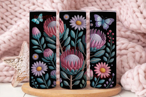 Dark Floral Protea 20oz Tumbler Wrap Sublimation DesignSVG 