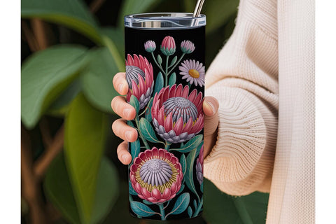 Dark Floral Protea 20oz Tumbler Wrap Sublimation DesignSVG 