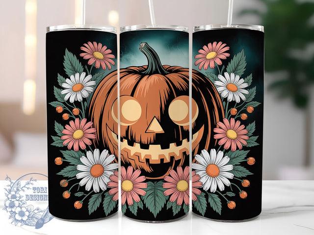Dark Floral Pumpkin Halloween Tumbler, Pumpkin Halloween Mug, Jack-O-Lantern Wrap, Gothic Fall Drinkware, 20Oz Sublimation Design, Spooky Floral Cup, Autumn Pumpkin Mug Sublimation ToriDesigns 