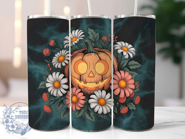 Dark Floral Pumpkin Halloween Tumbler, Pumpkin Halloween Mug, Jack-O-Lantern Wrap, Gothic Fall Drinkware, 20Oz Sublimation Design, Spooky Floral Cup, Autumn Pumpkin Mug Sublimation ToriDesigns 
