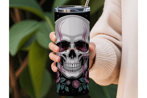 Dark Floral Skull 20oz Tumbler Wrap Sublimation DesignSVG 