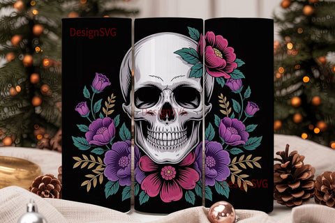 Dark Floral Skull 20oz Tumbler Wrap Sublimation DesignSVG 