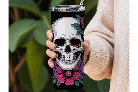 Dark Floral Skull 20oz Tumbler Wrap Sublimation DesignSVG 