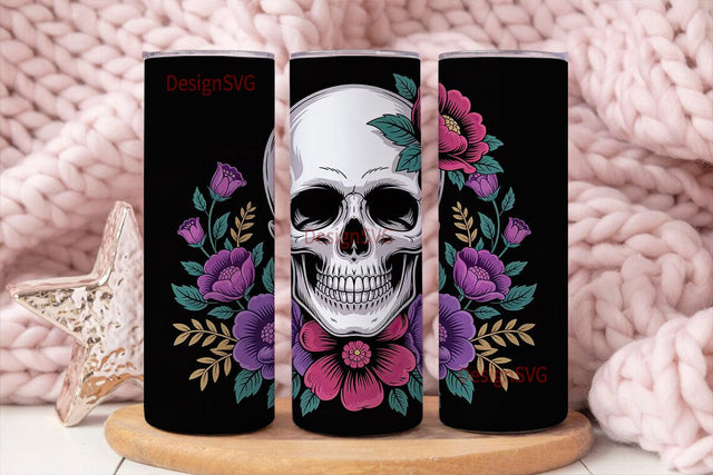 Dark Floral Skull 20oz Tumbler Wrap Sublimation DesignSVG 
