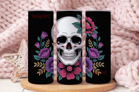 Dark Floral Skull 20oz Tumbler Wrap Sublimation DesignSVG 