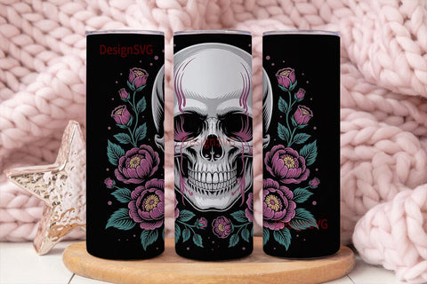 Dark Floral Skull 20oz Tumbler Wrap Sublimation DesignSVG 