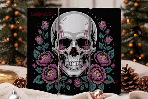 Dark Floral Skull 20oz Tumbler Wrap Sublimation DesignSVG 