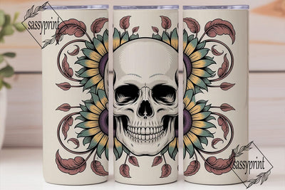 Dark Floral Skull Tumbler Wrap Sublimation sassyprint 
