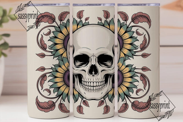 Dark Floral Skull Tumbler Wrap Sublimation sassyprint 