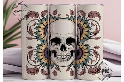 Dark Floral Skull Tumbler Wrap Sublimation sassyprint 