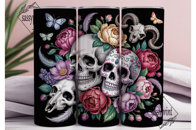 Dark Floral Skull Tumbler Wrap Sublimation sassyprint 