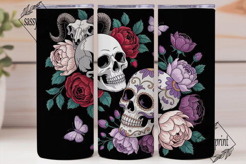 Dark Floral Skull Tumbler Wrap Sublimation sassyprint 