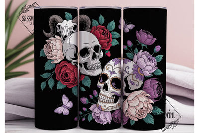 Dark Floral Skull Tumbler Wrap Sublimation sassyprint 