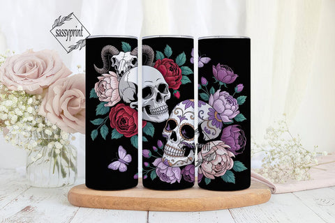 Dark Floral Skull Tumbler Wrap Sublimation sassyprint 