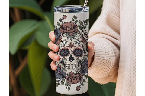 Dark Floral Sugar Skull 20oz Tumbler Sublimation DesignSVG 