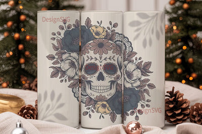 Dark Floral Sugar Skull 20oz Tumbler Sublimation DesignSVG 