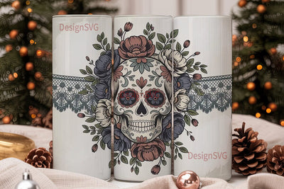 Dark Floral Sugar Skull 20oz Tumbler Sublimation DesignSVG 