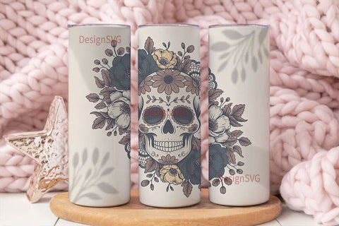 Dark Floral Sugar Skull 20oz Tumbler Sublimation DesignSVG 