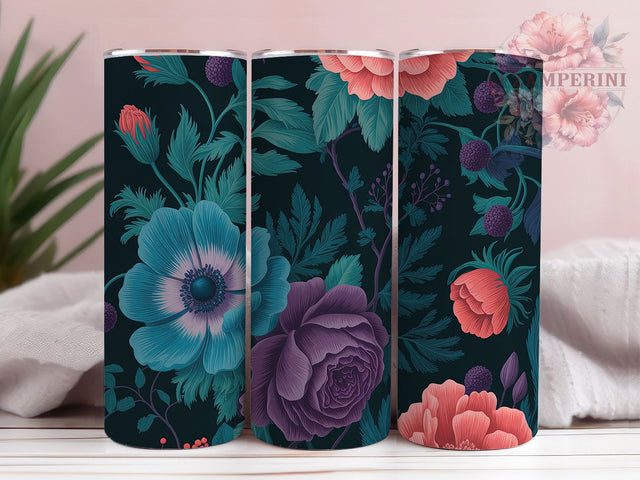 Dark Floral Teal Enchanted Forest Tumbler, Teal Forest Wrap, Cottagecore Sublimation Design, Goblincore Aesthetic Tumbler, 20Oz Skinny Tumbler, Moody Nature Drinkware, Enchanted Forest Wrap Sublimation Li Zamperini 