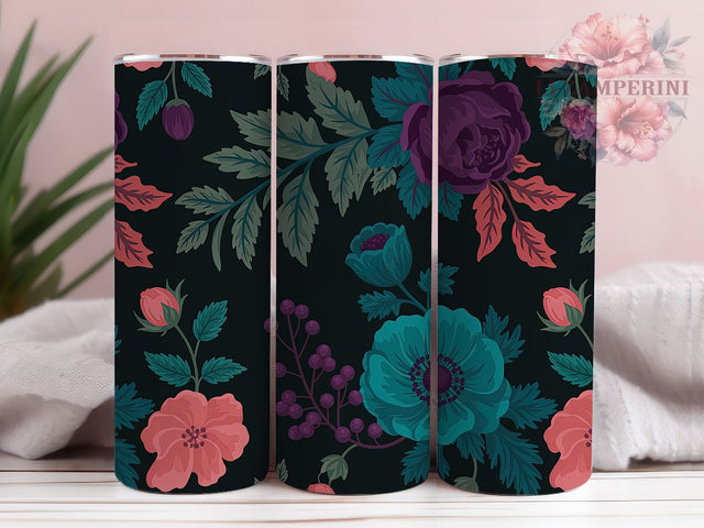 Dark Floral Teal Enchanted Forest Tumbler, Teal Forest Wrap, Cottagecore Sublimation Design, Goblincore Aesthetic Tumbler, 20Oz Skinny Tumbler, Moody Nature Drinkware, Enchanted Forest Wrap Sublimation Li Zamperini 