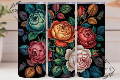 Dark Floral Vintage 20oz Tumbler Wrap Sublimation sassyprint 