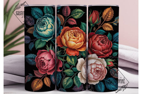 Dark Floral Vintage 20oz Tumbler Wrap Sublimation sassyprint 