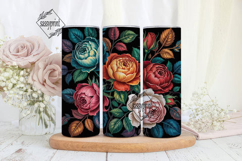 Dark Floral Vintage 20oz Tumbler Wrap Sublimation sassyprint 