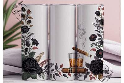 Dark Floral Whiskey Cigar 20oz Tumbler Sublimation sassyprint 