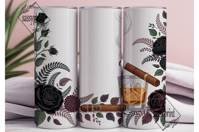 Dark Floral Whiskey Cigar 20oz Tumbler Sublimation sassyprint 