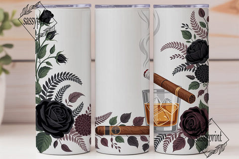 Dark Floral Whiskey Cigar 20oz Tumbler Sublimation sassyprint 