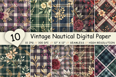 Dark Gingham Digital Paper Pack, Seamless Watercolor Pattern Bundle, Printable Scrapbook Paper, Moody Jewel Tone Design Collection Digital Pattern FloridPrintables 