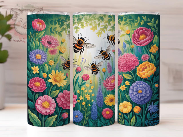 Dark Gothic Flora Bee 20oz Tumbler, Gothic Flower, Dark Floral, 20oz Wrap, Sublimation Design, Artistic Tumbler, PNG File Sublimation Lara' s Designs 