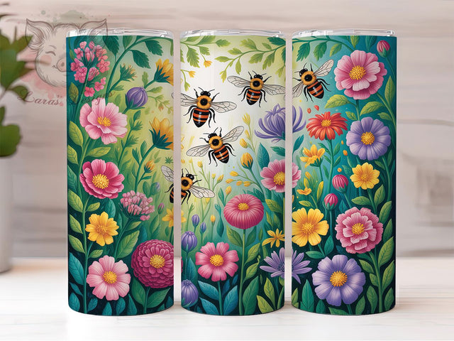 Dark Gothic Flora Bee 20oz Tumbler, Gothic Flower, Dark Floral, 20oz Wrap, Sublimation Design, Artistic Tumbler, PNG File Sublimation Lara' s Designs 