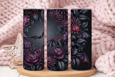 Dark Gothic Floral Bat 20oz Tumbler Wrap Sublimation DesignSVG 