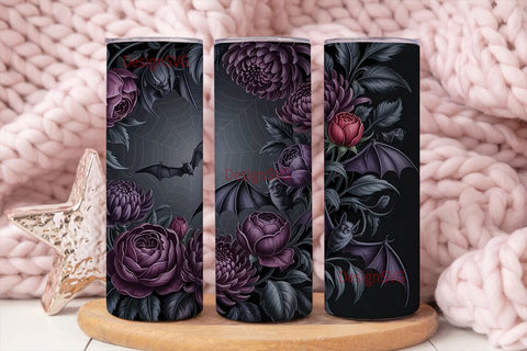 Dark Gothic Floral Bat 20oz Tumbler Wrap Sublimation DesignSVG 