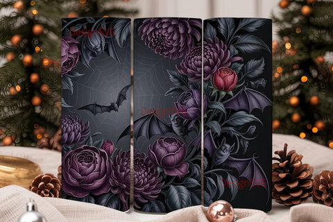 Dark Gothic Floral Bat 20oz Tumbler Wrap Sublimation DesignSVG 