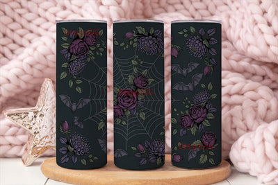 Dark Gothic Floral Bat 20oz Tumbler Wrap Sublimation DesignSVG 