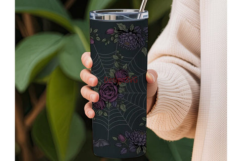 Dark Gothic Floral Bat 20oz Tumbler Wrap Sublimation DesignSVG 